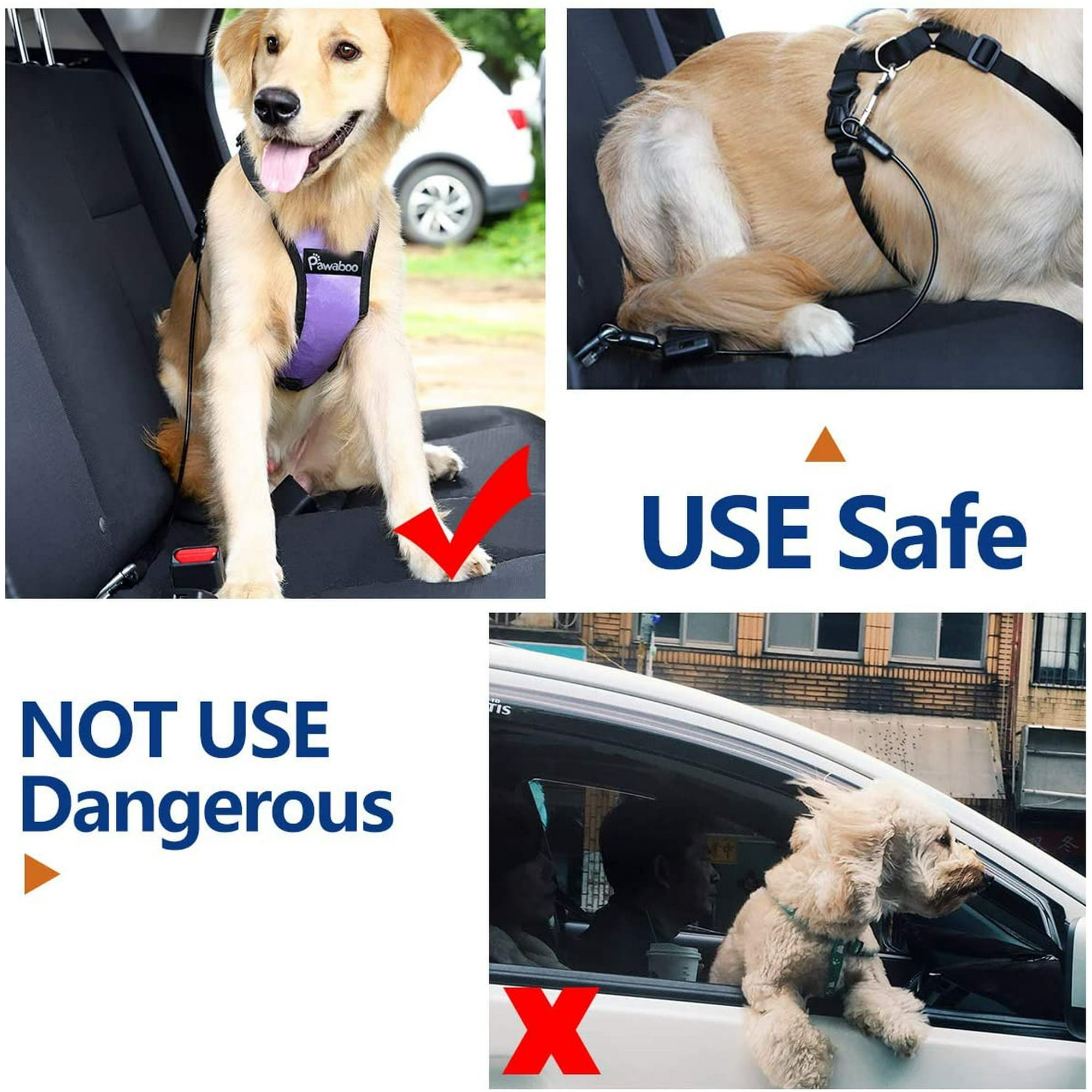 Iguohao Dog Seatbelt Chew Proof Leash Extender Restraint Car Safety Seat Belt Coated Steel Rope With Clip Strap Heavy Duty Carabiner Attach To Latc