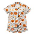 thumbnail image 4 of HAYIMI Kids Halloween Short Sleeve Button Lapel Blouse Tops And Shorts Girls Spring Autumn Pajama Set Casual Homewear, 5-6 Years, 4 of 4