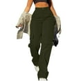 thumbnail image 2 of BRDFRL Cargo Pants for Women High Waisted Casual Pants Work Pants Baggy Stretchy Wide Leg Y2K Streetwear with Pockets Army Green L, 2 of 7