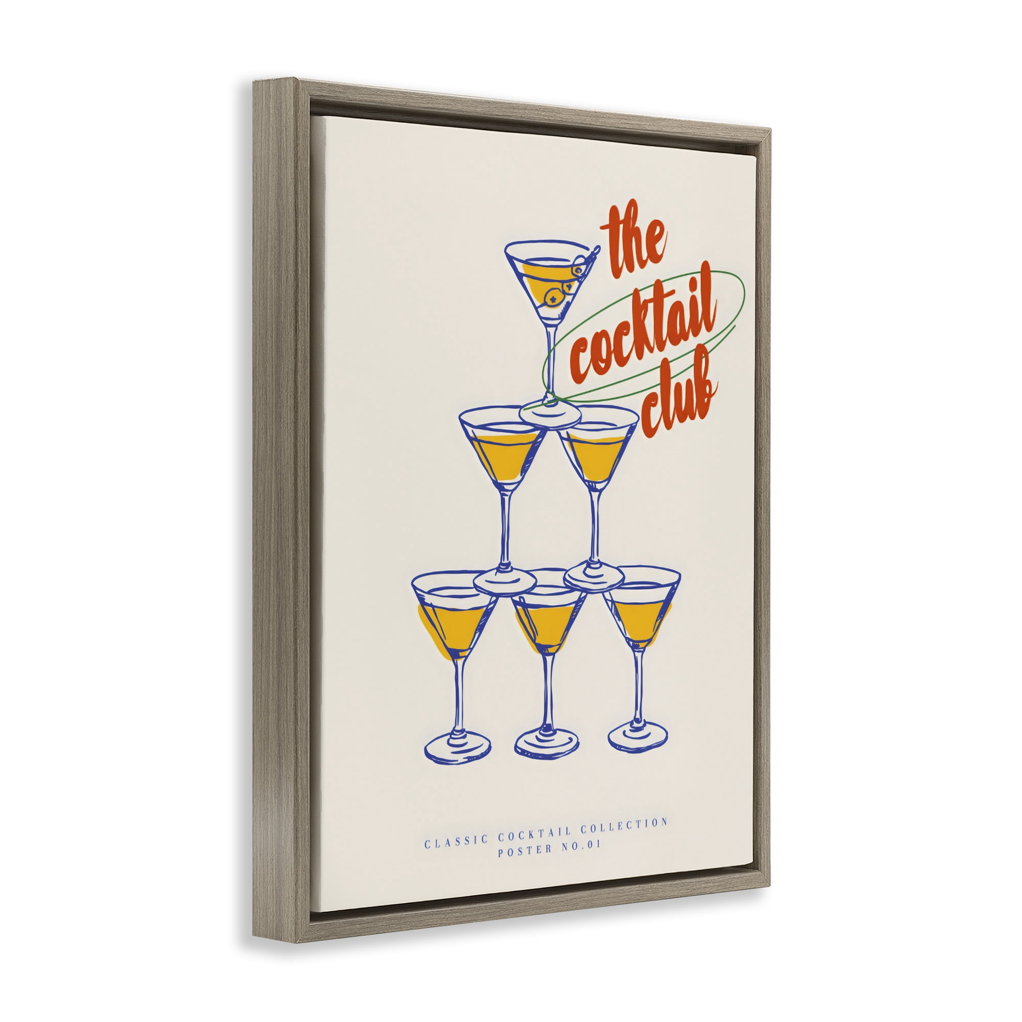 Stupell Industries Tower Toast Cocktail Club Brown Framed Floater Canvas Wall Art, design by The Prints Vibe