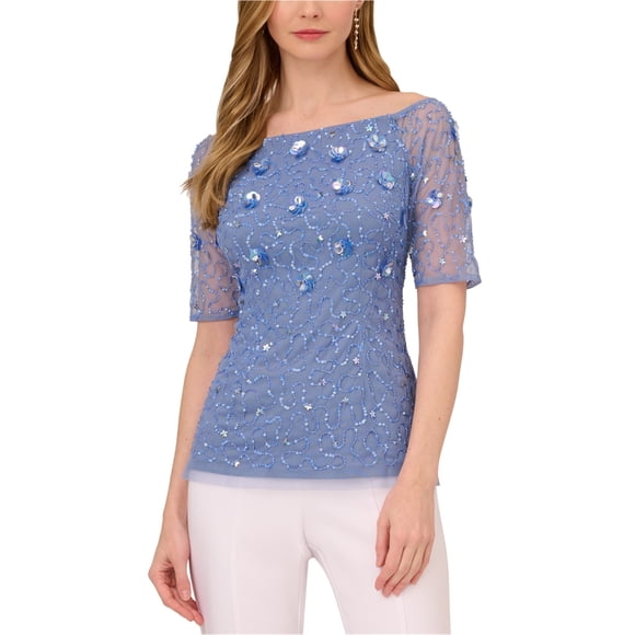 Adrianna Papell Womens Embroidered Off the Shoulder Blouse, purple, 10