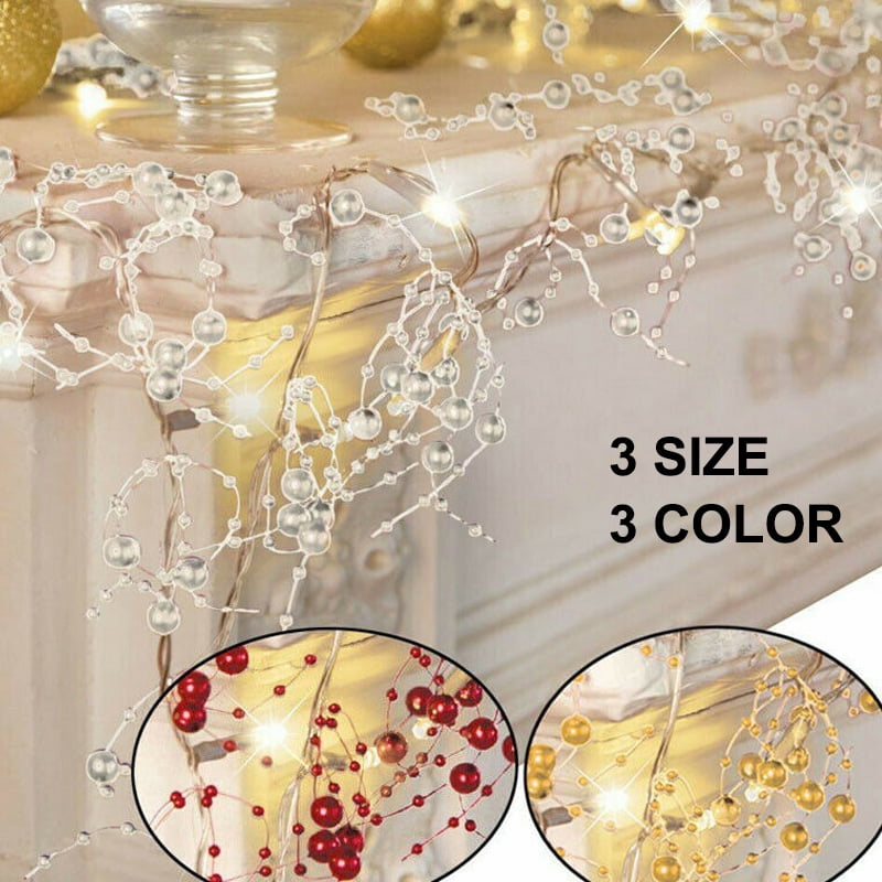 Cordless Lighted Silver Berry-Beaded Holiday Christmas Garland Colors 3 NEW S1V8 