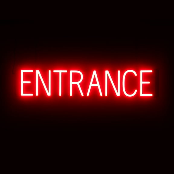 SpellBrite ENTRANCE LED Sign for Business. 31.3" x 6.3" Red ENTRANCE Sign Has Neon Sign Look With Energy Efficient LED Light Source. Visible from 500 Feet, 8 Animation Settings.