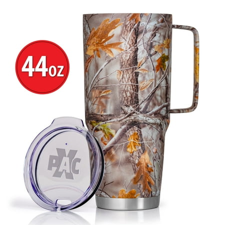 

XPAC by Maxam Double Vacuum Wall Stainless Steel Camo Tumbler with Lid 44 Ounce Stainless Steel With Handle Fits in a 3.5 Wide Car Beverage Holder