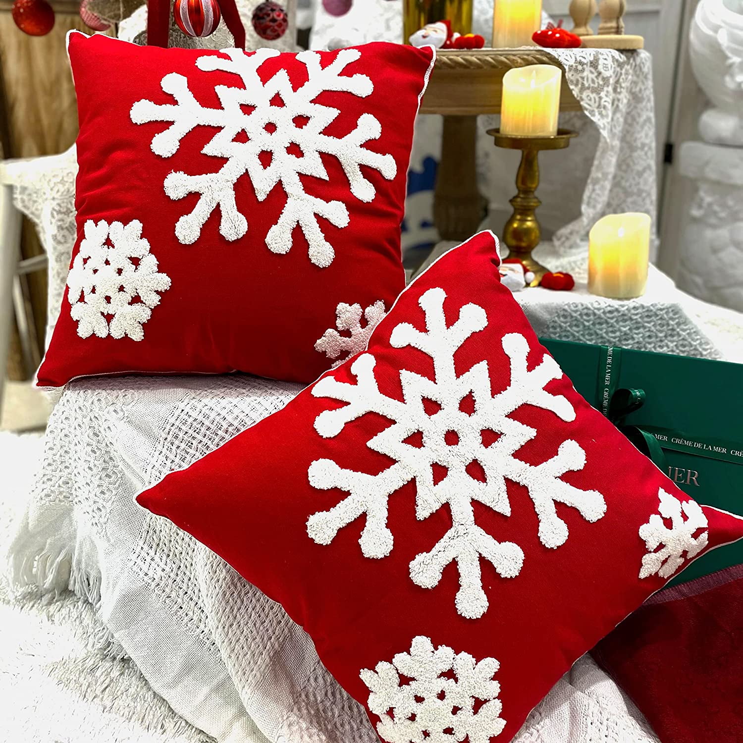 Christmas Snowflake Throw Pillow Covers 18x18 Red Decor Pillowcases Outdoor Embroidered Cushion for Farmhouse Sofa Office Bed 2PCS Walmart