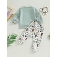 thumbnail image 4 of Liacowi Baby Girl Fall Outfits Ruffle Long Sleeve Sweatshirt + Cow Print Pants + Headband Set Toddler Clothes, 4 of 8