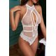 thumbnail image 2 of ABPHQTO Teddy de malla con detalles de lunares y cuello alto de encaje blanco para mujer, 2 of 5
