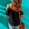 thumbnail image 4 of Tops de verano con hombros descubiertos para mujer, camisa elegante de manga corta con encaje de Color sólido, blusa para citas, negro, XXL, 4 of 6