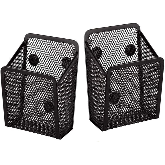 Siloon 2 Pack Magnetic Pencil Holder, Magnetic Marker Holder, Mesh Storage Basket Organizer with Extra Strong Magnet, Mesh Pen Holder for Refrigerator, Whiteboard, Locker Accessories, Office Supplies