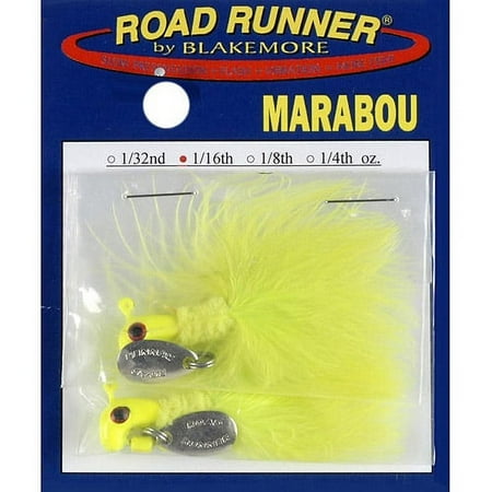 UPC: 0020801043785 | Blakemore B2-1002-012 Road Runner Marabou Jighead 1/16oz Chartreuse Underspin Fishing jig.