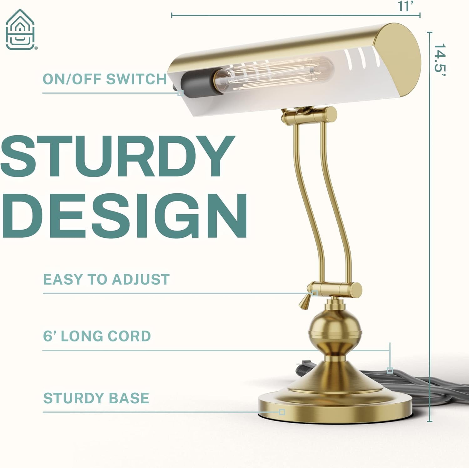 Home Intuition Classic Antique Retro Adjustable Leaning Piano Lamp Banker Desk Light with LED Bulb Included (Brushed Brass)