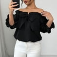 thumbnail image 5 of Women's Plus Size Top Off Shoulder Tie Front Layered Ruffle Long Sleeve Ruffle Flowy Chiffon Blouses Shirts Top Going Out Tops For Women, 5 of 7