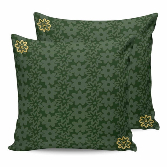 20x20 Pillow Covers Set of 2, Dark Green Gold Floral Throw Pillow Covers Decorative Couch Cushion Case, Modern Abstract Art Spring Flowers Microfiber Square Pillowcases for Bedroom Car Living Room
