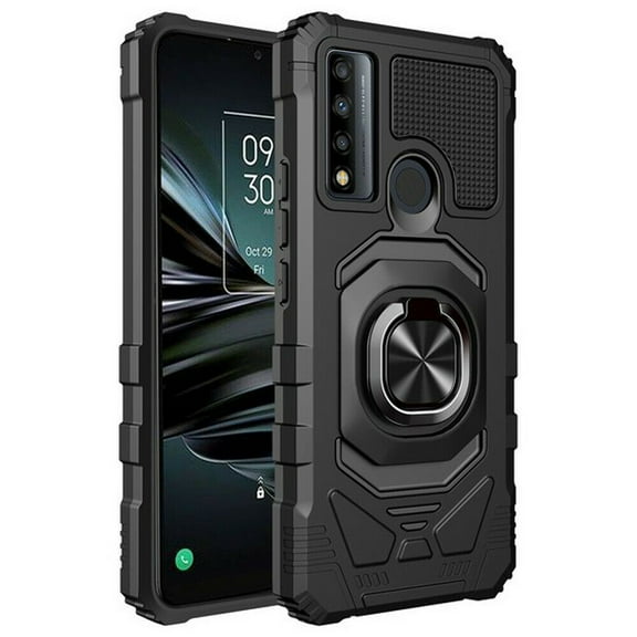 Kaleidio Case For TCL 30 V 5G [Robotic Hybrid] Rugged Shockproof [Ring Stand] Magnetic Armor Impact Cover [Black/Black]