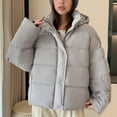 thumbnail image 2 of YOIAVAIOY Women's Full-Zip Puffer Jacket with Hood Oversized Quilted Winter Coat Thicken Warm Button Down Jackets Going Out Snow Ski Jacket Gray M, 2 of 4