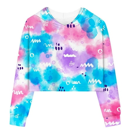 WOYY Big Girls Tie Dyed Hoodie Long Sleeve Crop Top Hooded Sweatshirt Sizes 10-12