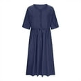 thumbnail image 6 of Penkiiy Summer Women's Midi Dress with V-Neck & Drawstring Waist - Trendy Casual 3/4 Sleeve Pockets Dress, 6 of 6
