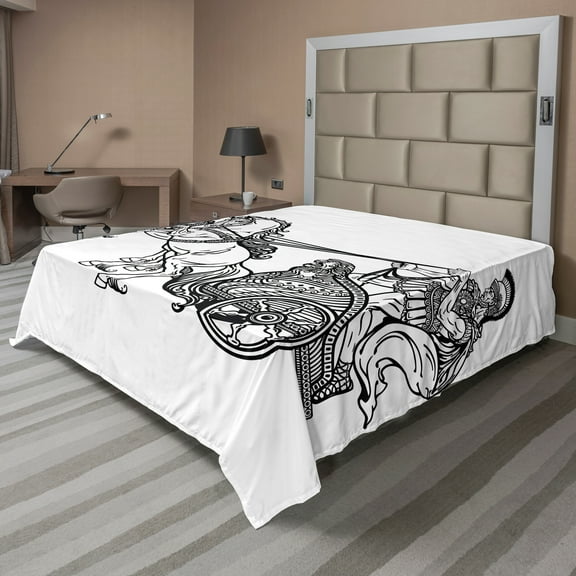 Ambesonne Retro Flat Sheet, Warrior in a Chariot, King Size, Black White