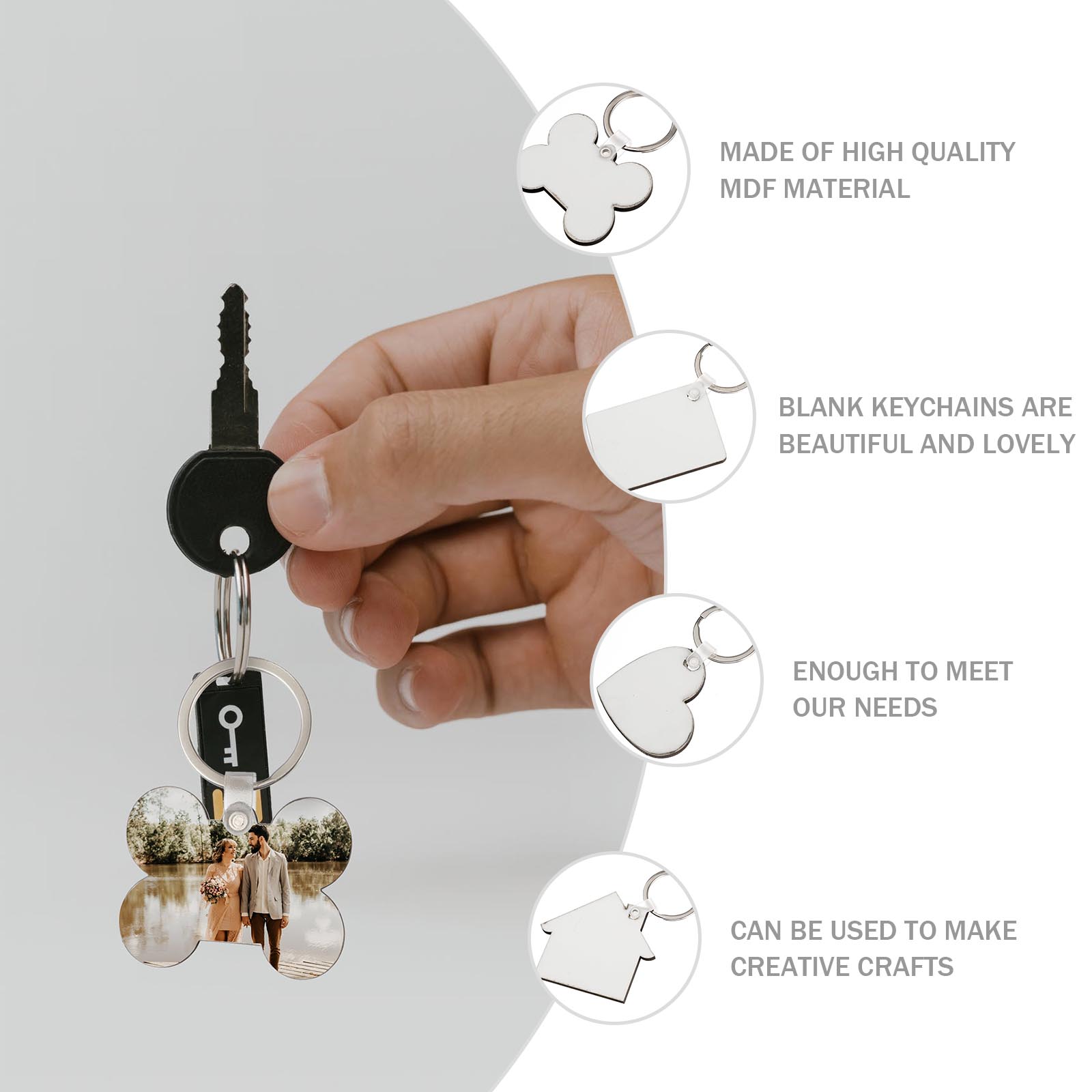 PENIKOKO 36Pcs Heat Transfer Keychain Silver Mdf Blank Key Ring for Creative DIY Accessories