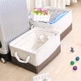 thumbnail image 2 of Fabric Dual Handles Storage Bin Basket Clothes Towel Laundry Box Container Organizer Coffee S Size, 2 of 6