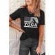 thumbnail image 3 of ABPHQTO Camiseta de manga corta con estampado gráfico de la bandera americana de YOGA negra para mujer, 3 of 5