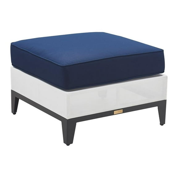 Tommy Hilfiger Hampton Outdoor Ottoman Coastal White and Navy