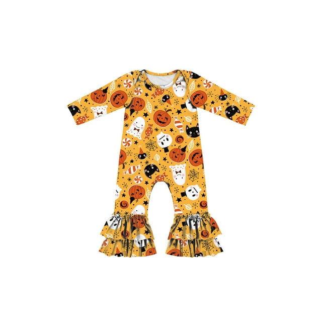 FOCUSNORM Combinaison pour Enfants Imprimé Citrouille Dessin Animé Col Rond Manches Longues