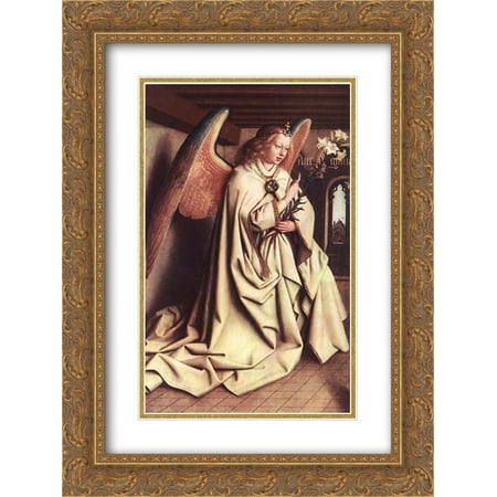 Van Eyck Ghent Altarpiece - Jan van Eyck 2x Matted 18x24 Gold Ornate Framed Art Print 'The Ghent Altarpiece: Angel of the Annunciation'