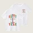 thumbnail image 2 of Chemises d'Été pour Enfants Bonne Année Imprimé Manches Courtes Col Rond Vêtements 2025 Blanc 4-5 Ans, 2 of 4
