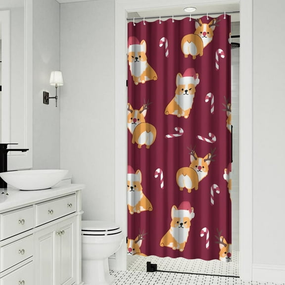 Christmas Corgi Shower Curtain 36x72in ,Bathroom Decorative Shower Curtains Set with 12 Hooks,Modern Waterproof Washable Shower Curtain