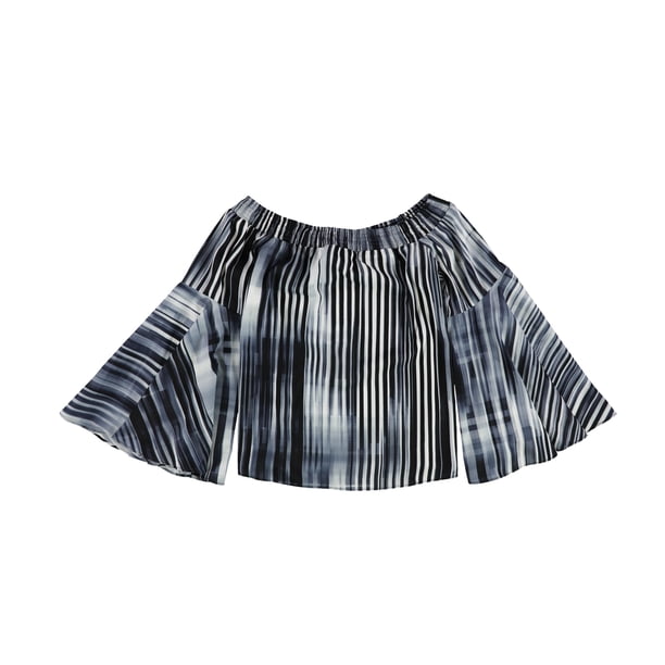bar III Blusa de punto estampada para mujer, azul, pequeña
