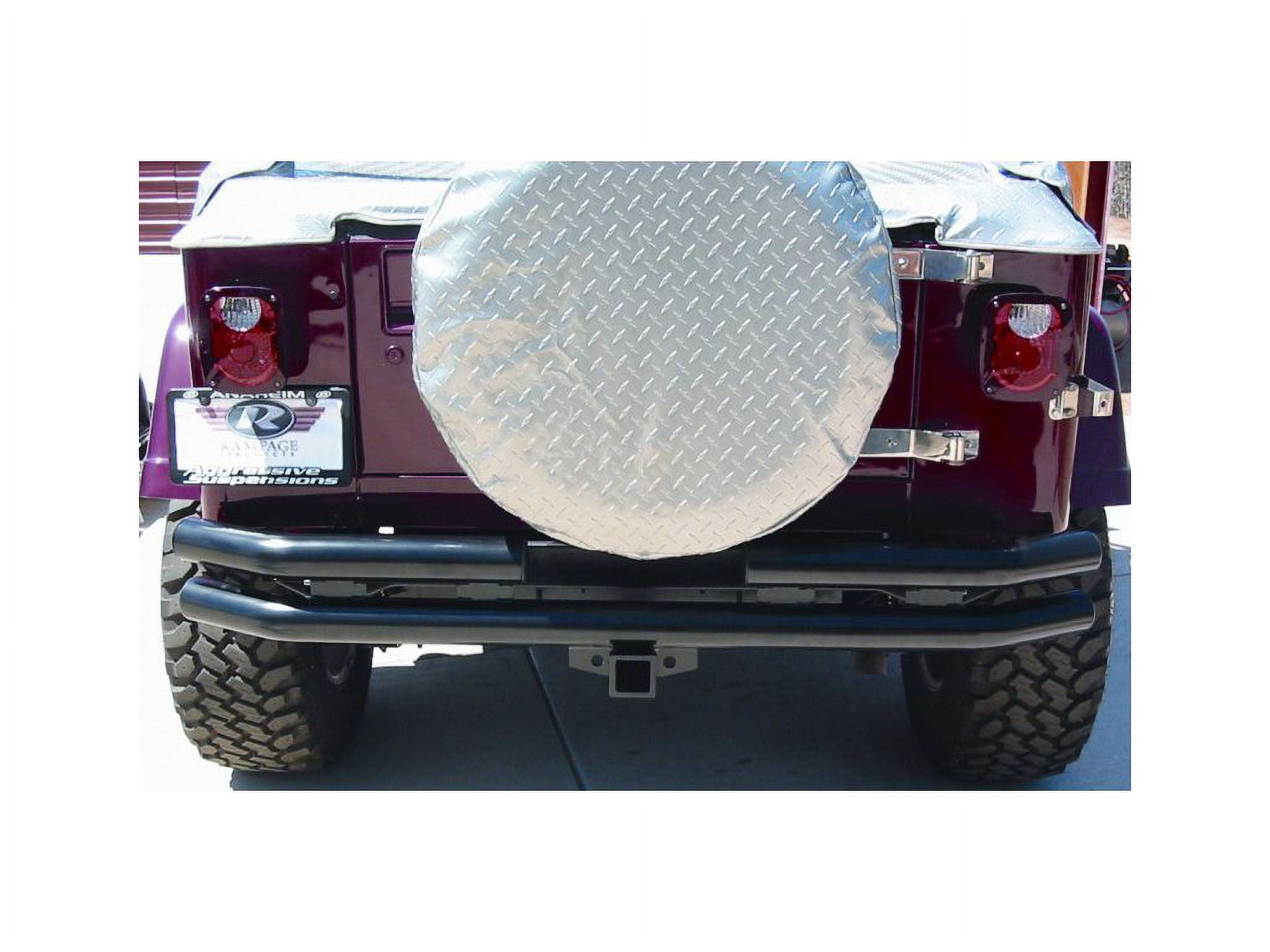 Rampage by RealTruck Rear Double Tube Bumper for Jeep Wrangler/CJ | Reciever Hitch, Stainless Steel, Polished | 8448 | Compatible with 1976 - 2006 Jeep CJ, Wrangler YJ & TJ