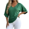 thumbnail image 3 of VBVC Women's V-Neck Batwing Dolman Sleeve Tops , Ladies' Slim Stretchy Blouses , Basic Breathable Summer Shirts For Women,Green,S-3XL, 3 of 6