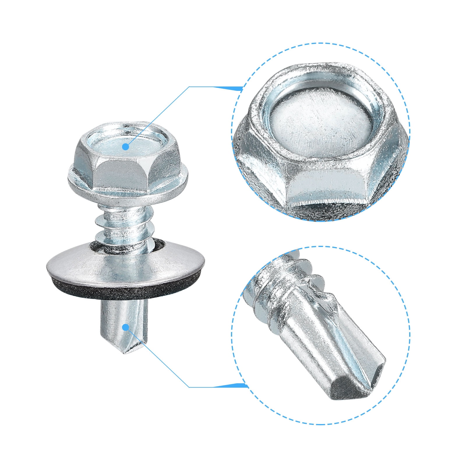Unique Bargains Roof Screw Self Drilling Hex Head Self Tapping Screws Silver #14 x 3/4"