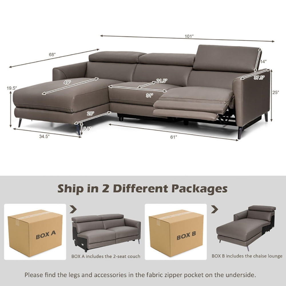 Finihen Sectional Sofa, Leather Sofa Bed, Leather Air Power Reclining Sectional Sofa with Adjustable Headrests, for Living Room, Gray Finihen Sectional Sofa, Leather Sofa Bed, Leather Air Power Reclining Sectional Sofa with Adjustable Headrests, for Living Room, Gray