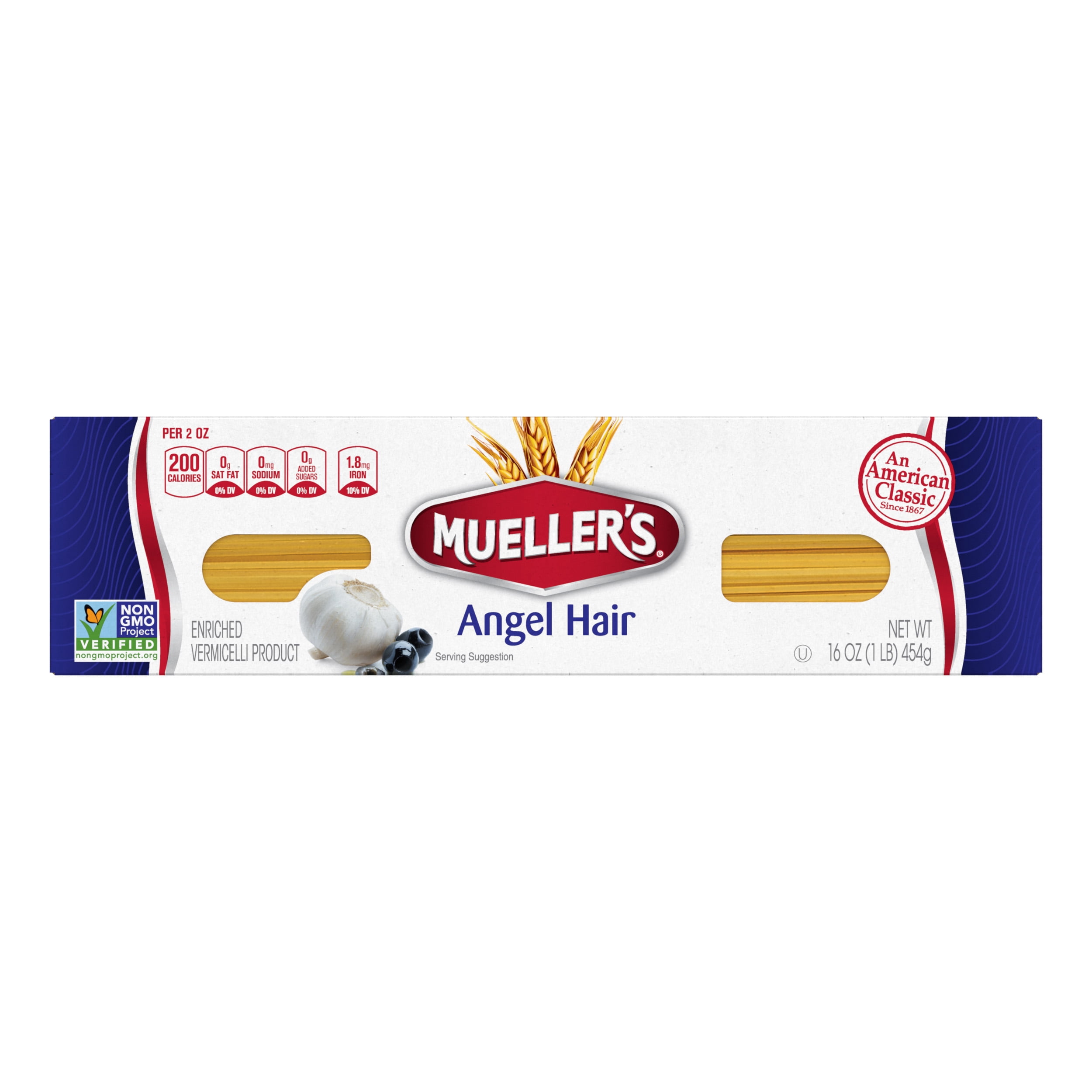 (2 pack) Mueller's Sodium-Free, Cholesterol-Free Angel Hair Capellini Pasta, 16 oz (Shelf-Stable)