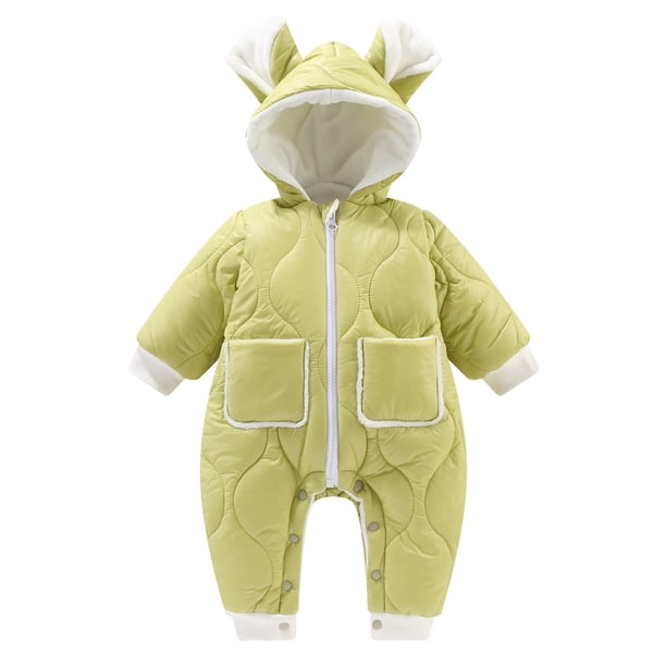 Gibobby Chamarra de forro polar para niños y niñasRecién nacido bebé niñas niños invierno cálido traje de nieve orejas con capucha mono abajo abrigo acol(Verde, 3-6 Meses)