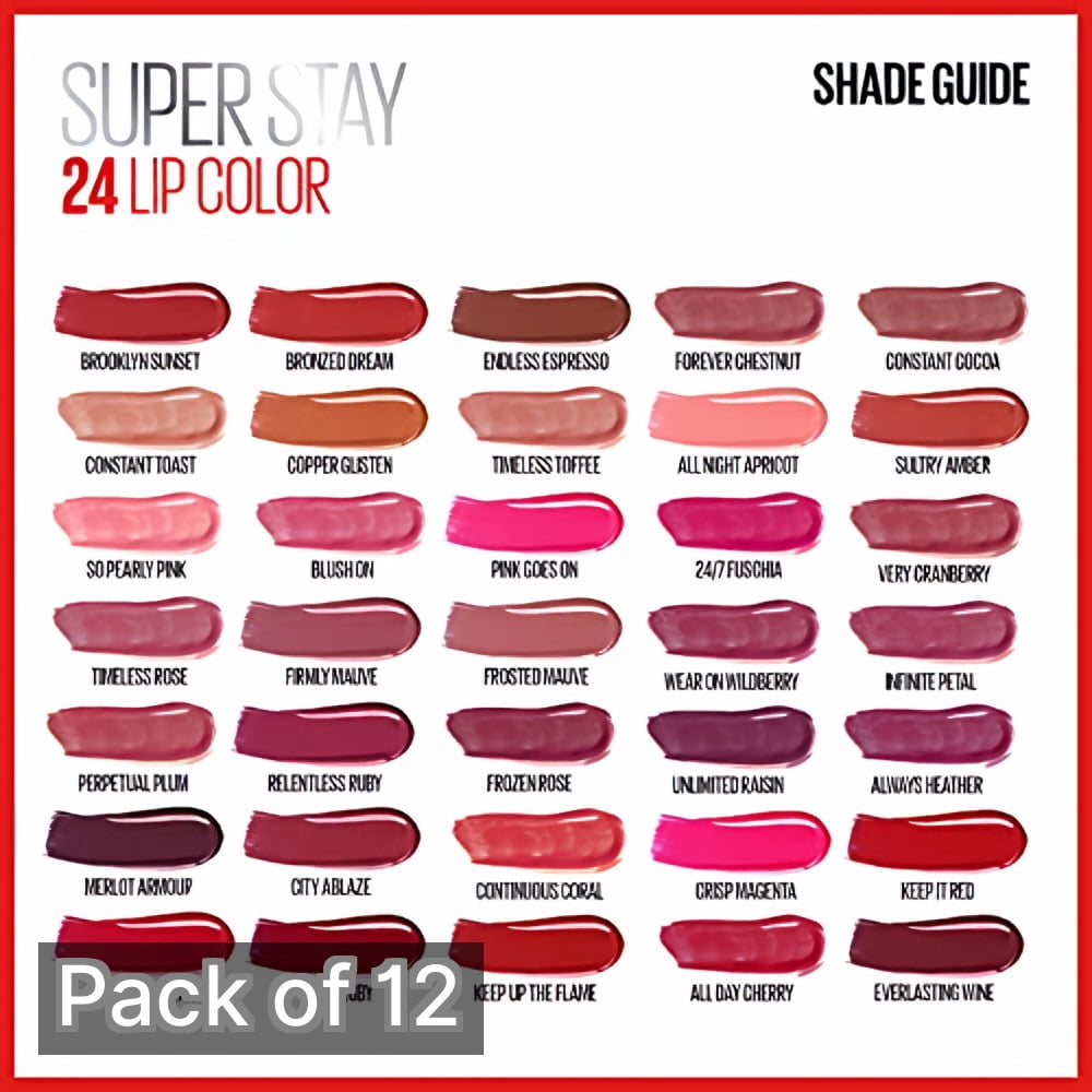 Maybelline Super Stay Lip Color, Perpetual Plum (Pack of 12)