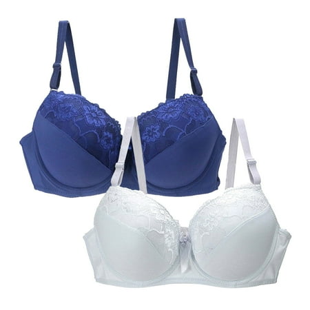 Clearance!Uooqdmx Bras for Women Push Up Bra Underwear 34/75 36/80 38/85 40/90 42/95 44/100 Bcde Cup Bra Lace Bra Plus Size Women s Sleep & Lounge Blue(2PC) 100E