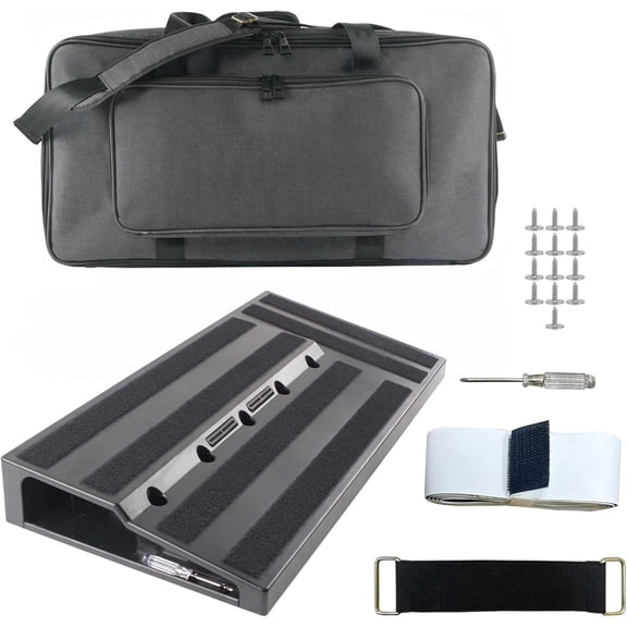 Guitar Pedal Board Case with Carrying Bag  22.04" x 11.02"  Aluminum Alloy Effects Pedalboard with Pedal Cables Adhesive Hookside Tape for Guitar Player Bands Studio