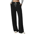 thumbnail image 1 of Women's Casual Pants Comfortable High Rise Trousers Soft Knitted Elastic Waist Daily Wear with Pocket Stylish Ribbed Texture for Fall Winter,Size:L, 1 of 6