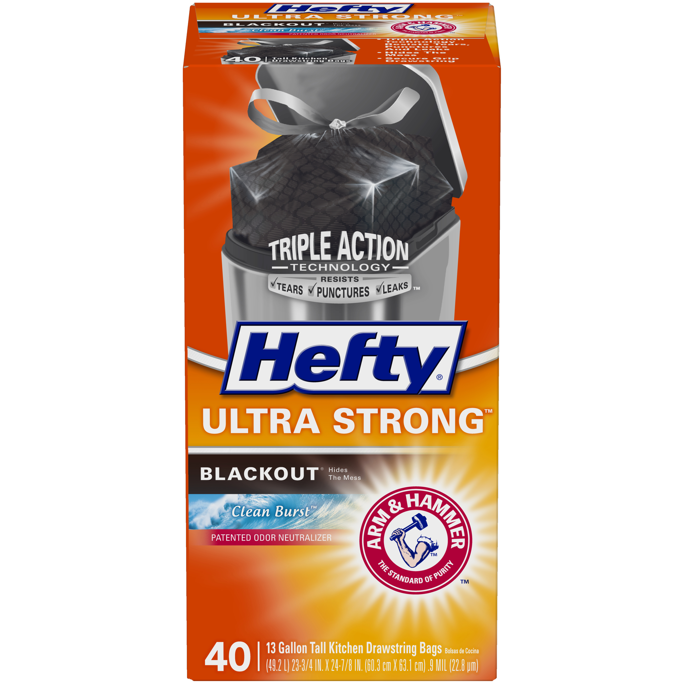 Clean Burst Tall Kitchen Drawstring Hefty Ultra Strong Trash Bags
