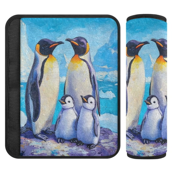 WOBOGO Penguin Family Pattern Seat Belt Cover 2 Piece Soft Comfort Driving Shoulder Pad Suitable for All Cars and Backpacks