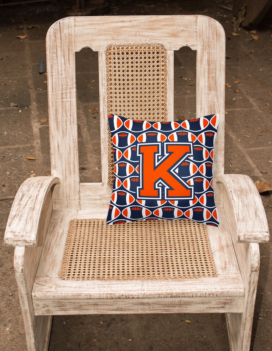 Letter K Football Orange, Blue and white Fabric Decorative Pillow