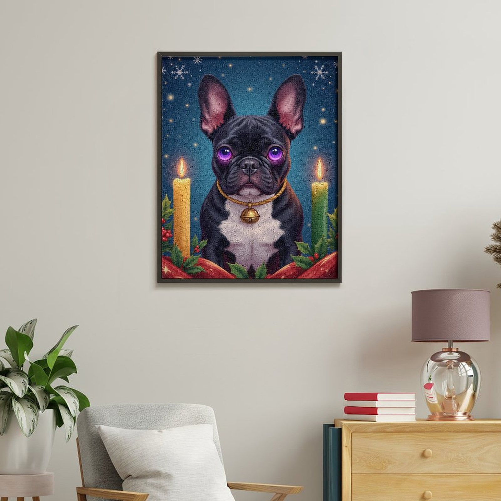 Paint By Numbers Kit for Adults Beginner - DIY Frenchie Christmas Candle Glow Canvas Painting Kits for Adults, Frameless Paint By Number for Adults for Home Wall Decor 16x20 Inch