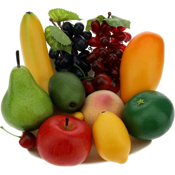 Fake Fruit Artificial Grape Brin Pear Banana Strawberry Lemon Home Party Decoration Realistic Food Kitchen Toy - 14 PCS