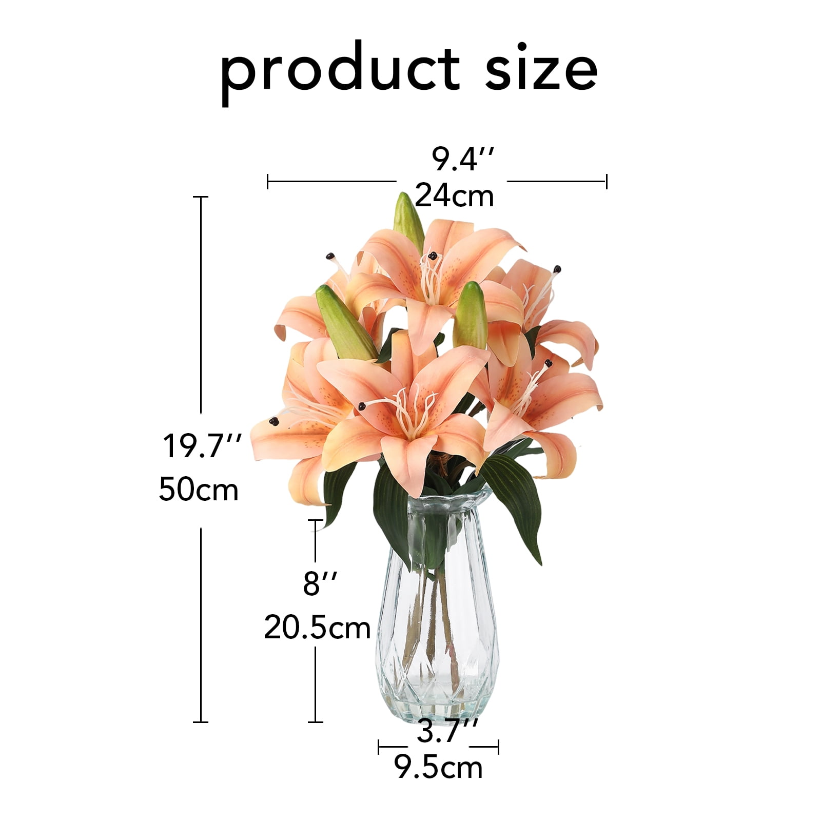 6 Pcs Artificial Tiger Lily Real Touch Easter Lily Fake Spring Flowers with Vase, for Indoor Outdoor Home Decor, Wedding Centerpieces, Cemetery Memorial Flowers