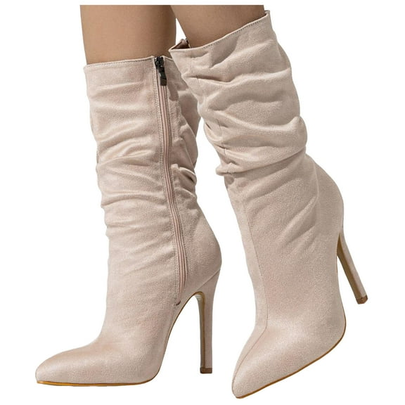 Mostsola Women's Ankle Boots Slouchy Suede Stiletto Pointed Toe Side Zipper Mid Calf Boots