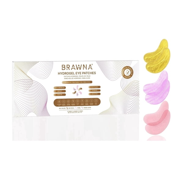 BRAWNA Under Eye Patches – Hydrogel Masks with Retinol, Collagen, Caffeine & Arbutin – For Puffy Eyes, Wrinkles, Dark Circles & Eye Bags – Gift Set – 12 Pairs
