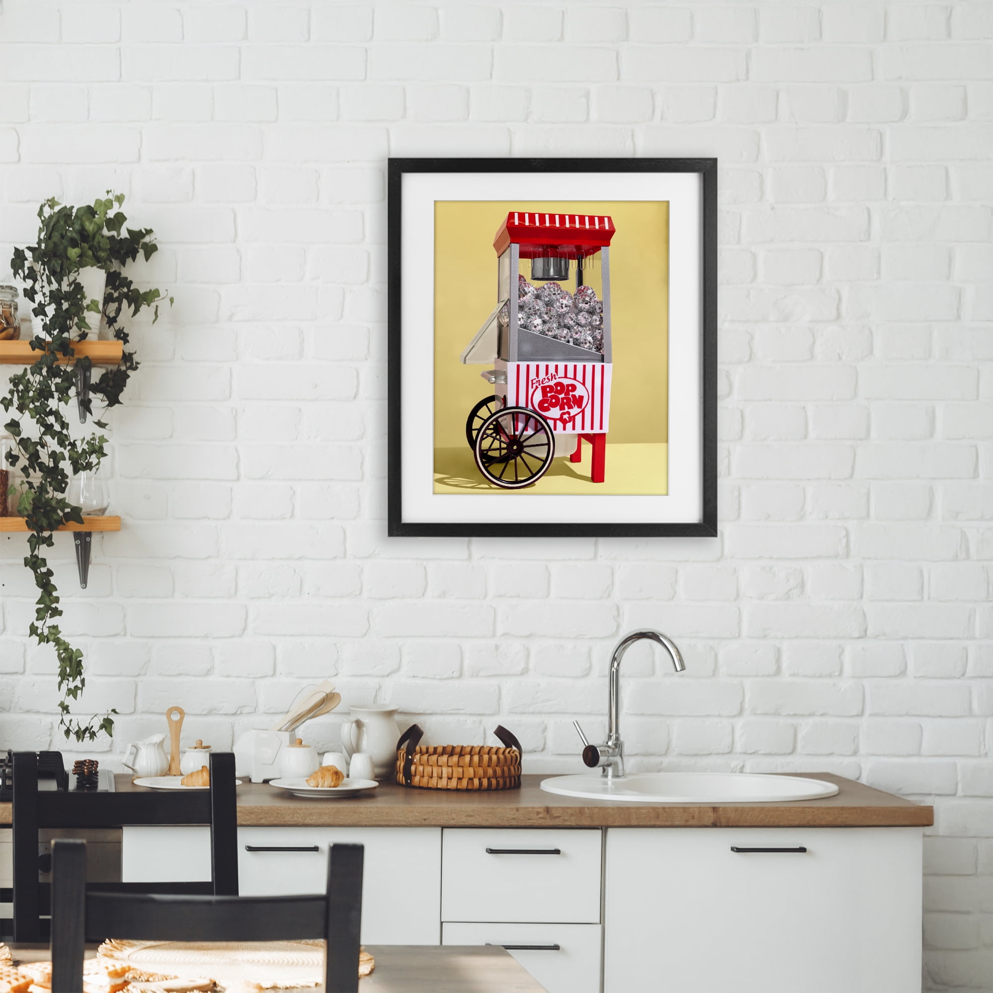 Stupell Industries Disco Popcorn over Yellow Black Framed Print Under Glass, design by LISH Creative
